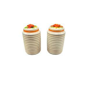 Vintage Salt & Pepper Shakers Cream Colored w/ Orange & Yellow Flowers on Top